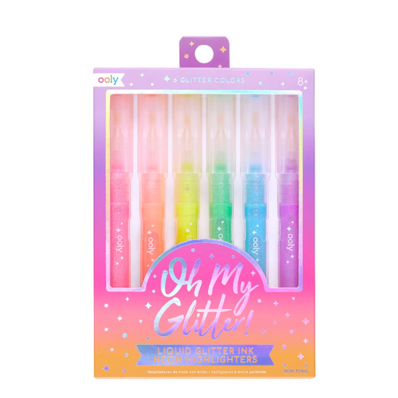 OOLY Oh My Glitter! Liquid Glitter Ink Neon Highlighters Set of 6 - Picture 1 of 4